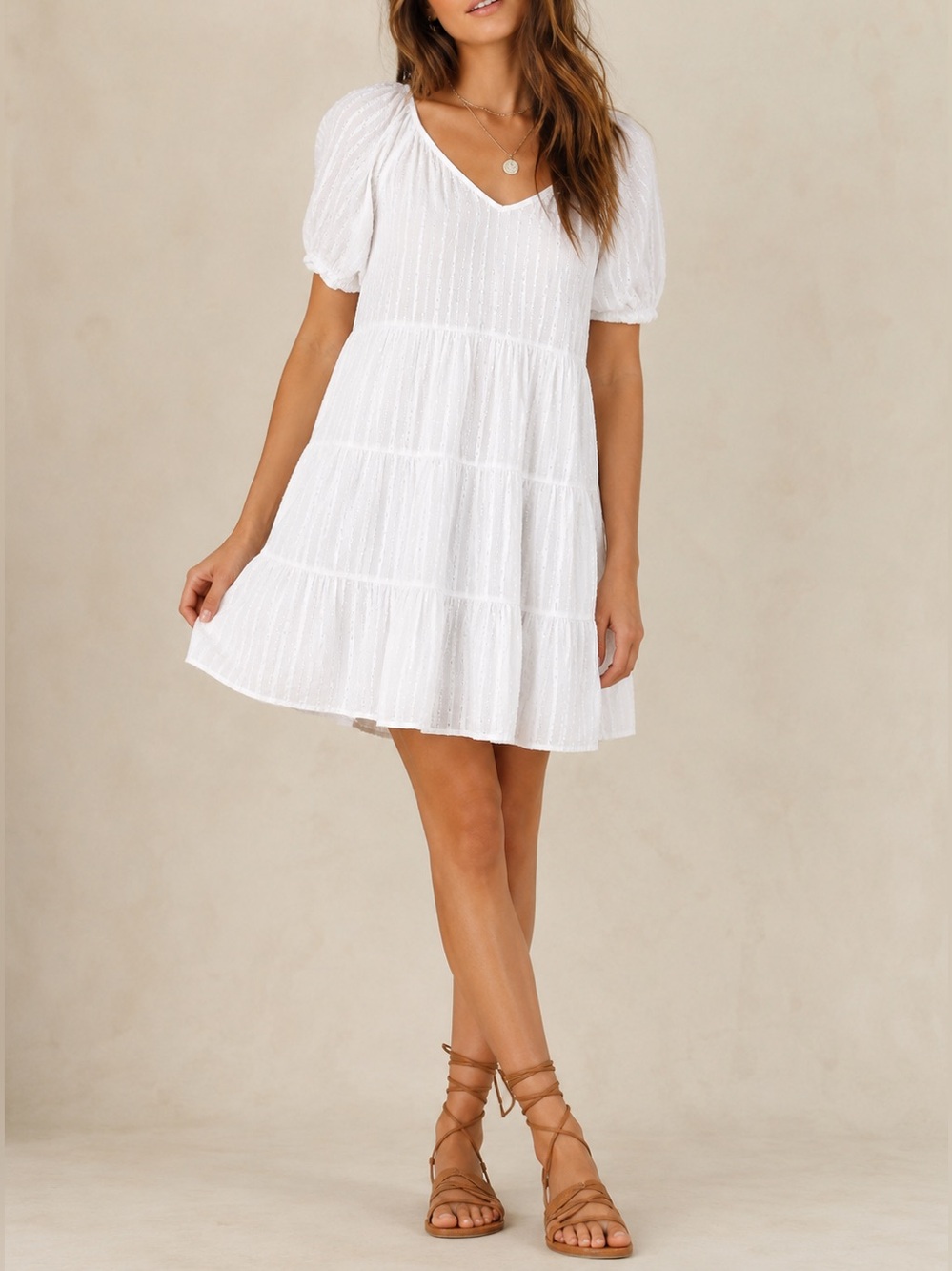 Roan & Ryan White Swiss Dot Lace Tiered Babydoll Dress Boho Cottagecore XS